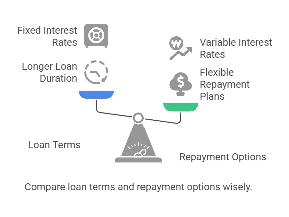  A side-by-side comparison chart of loan terms and repayment options