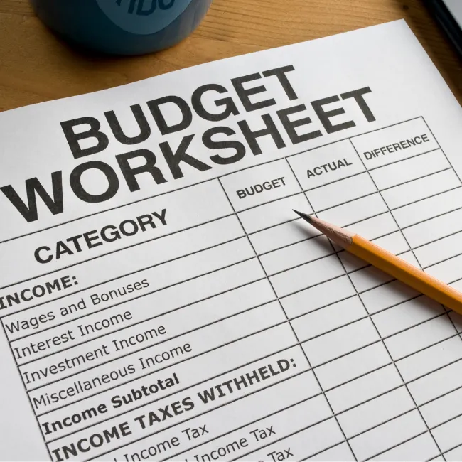 A budgeting worksheet showing loan payment calculations