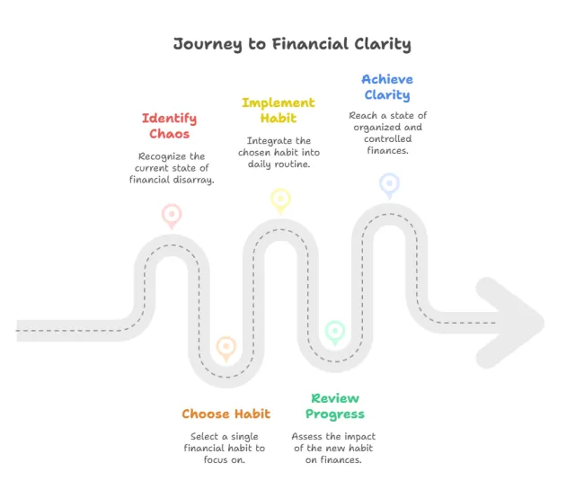Flowchart “Financial Chaos → Clarity One Habit at a Time