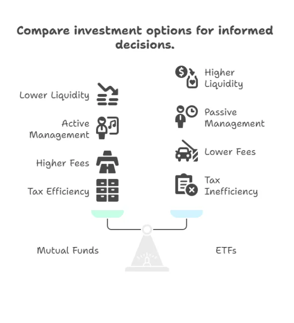 Mutual Fund vs ETF vs Stock Comparison Table