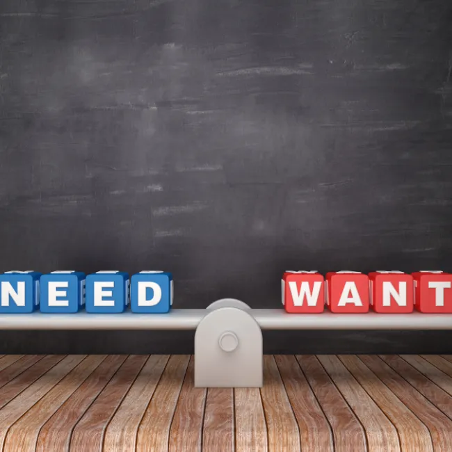 Visual checklist: "Is it a Need or Want?"
